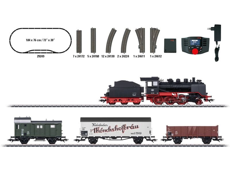 Märklin Startpackung Digital SP Nahgüterzug mit BR 24, III Schlepptender-Lokomotive mit Geräuschfunktionen und LED-Beleuchtung