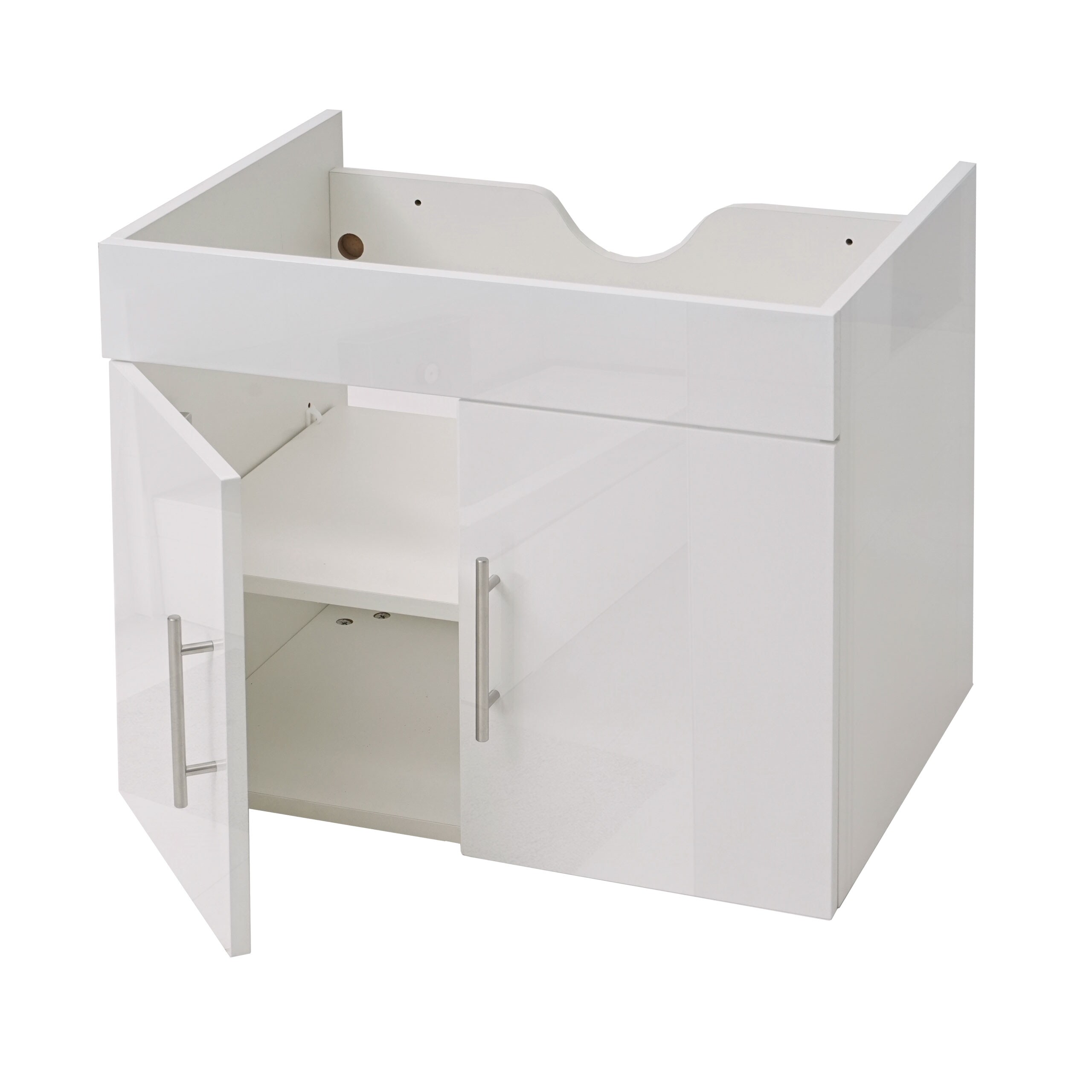 Waschbeckenunterschrank MCW-D16, Waschtischunterschrank Waschtisch Unterschrank Badmöbel, MVG hochglanz 60cm ~ weiß