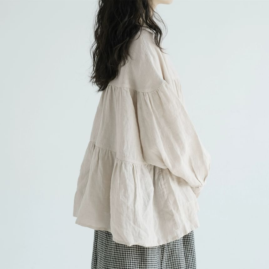 INEN - Blouse met ronde hals en pofmouwen