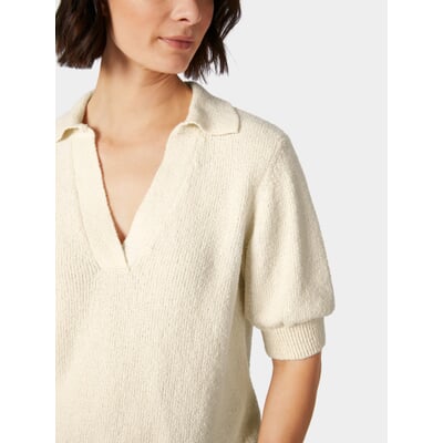 Damen-Strickpolo Bouclé, Naturweiß