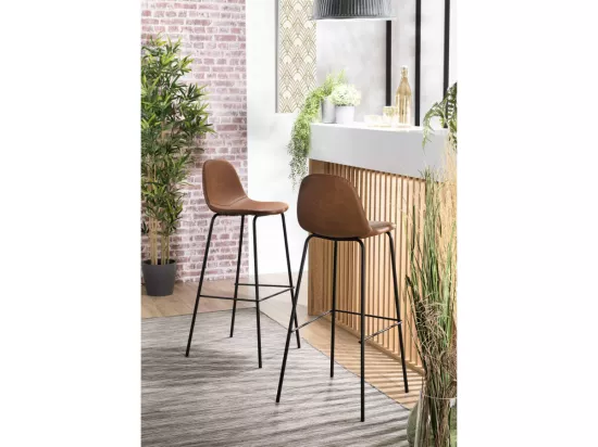AUGUSTIN - Lot de 2 tabourets de bar John marron hauteur d'assise 80cm
