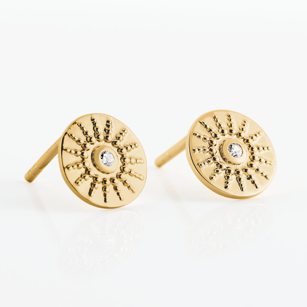 Boucles D'oreilles Puces Artea Plaqué Or Jaune Oxyde De Zirconium