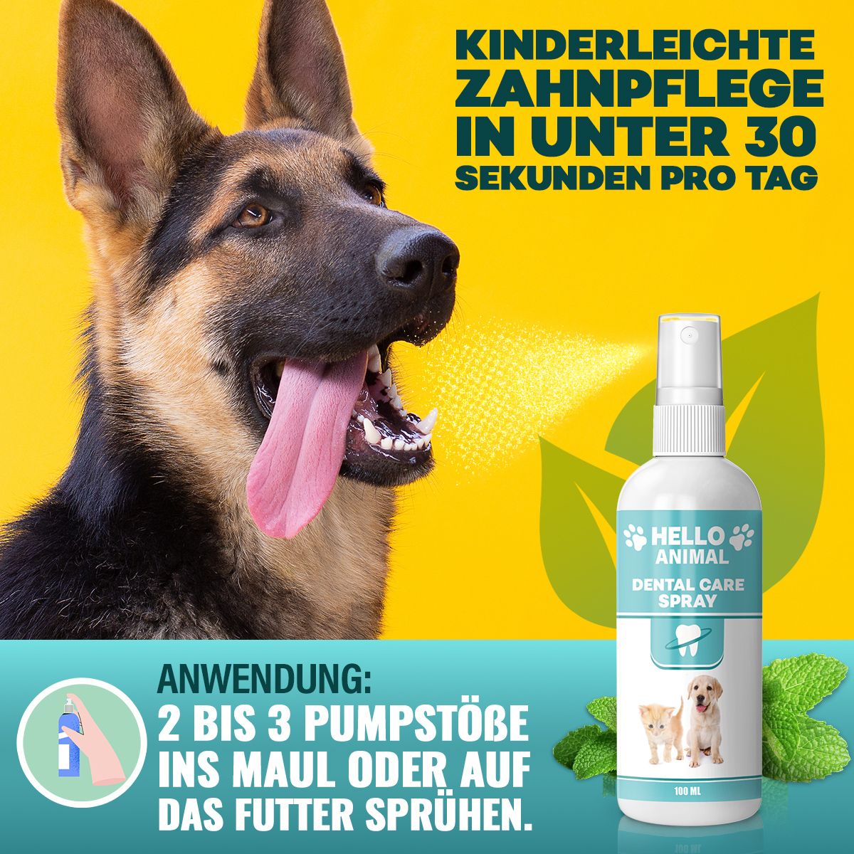 Hello Animal® Dentalspray für Hunde | Gegen Zahnstein