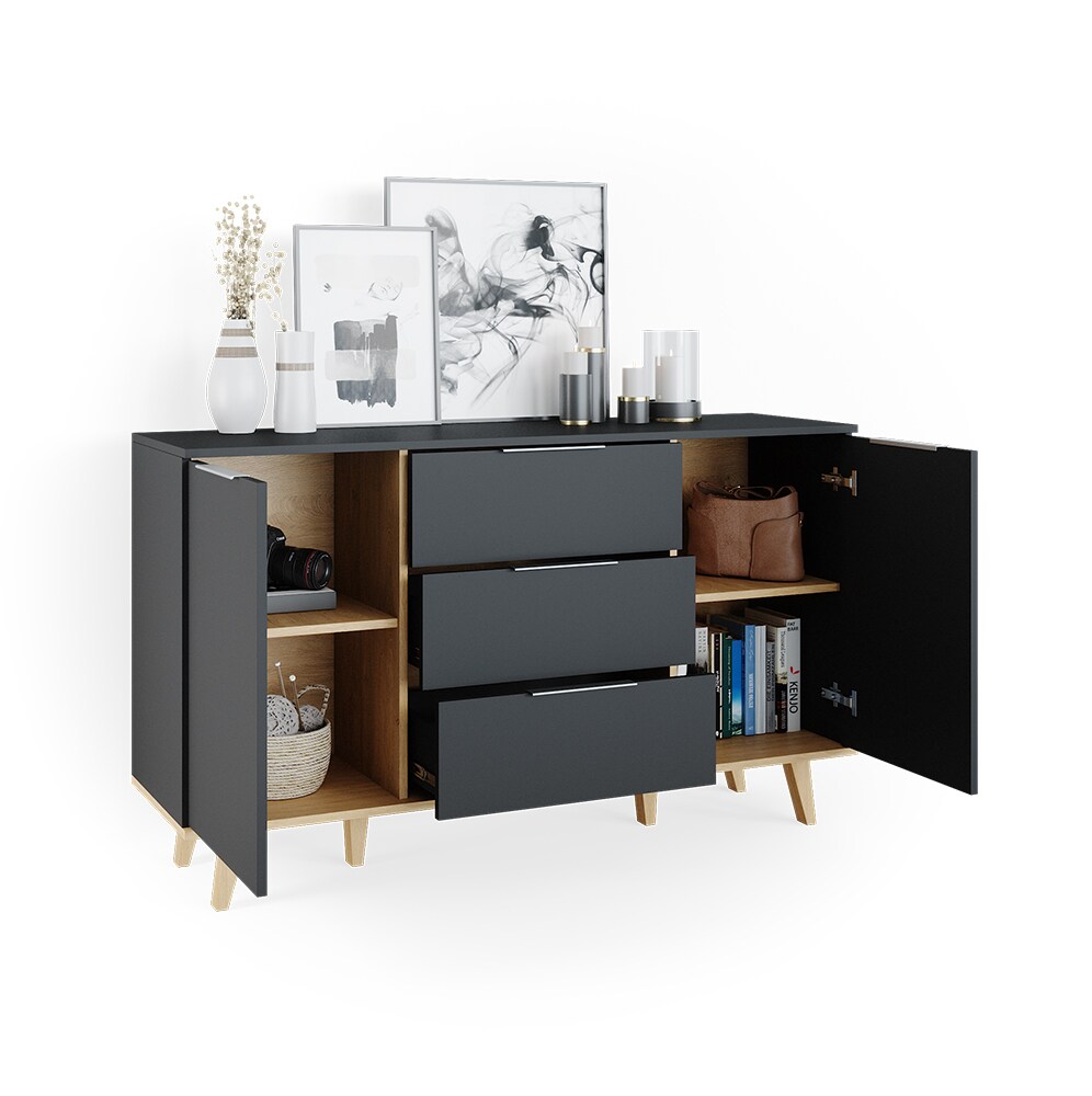 Vicco Sideboard Kommode Wohnwand Neptune Anthrazit Eiche Ablage Türe Schublade
