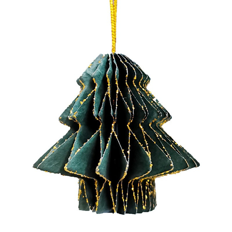 (3er Set) Papier Christbaum Schmuck Fächer Ornament Weihnachtskugeln Deko mit Glitzer