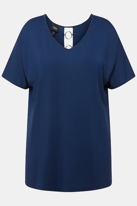 T-Shirt, Rücken-Cut-Out, Zierringe, V-Ausschnitt, Halbarm