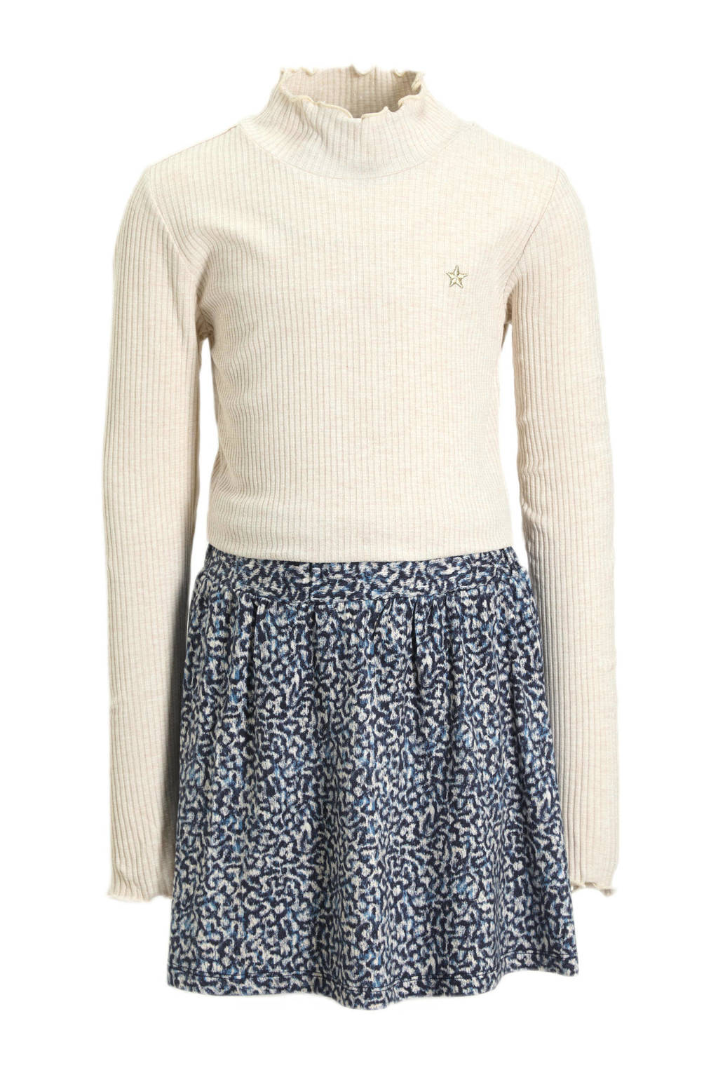Like Flo jurk Mies met all over print en glitters donkerblauw/offwhite