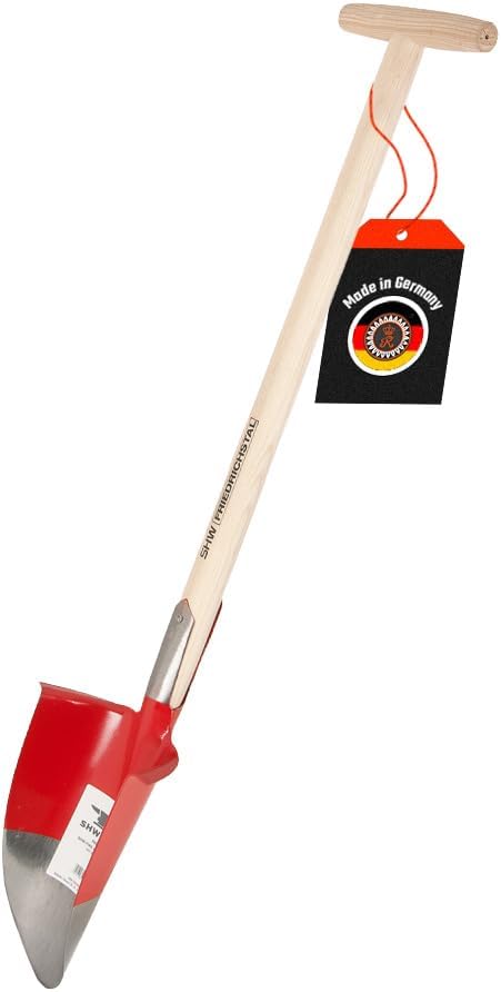 Hohlspaten mit Eschenholzstiel, T-Griff, geschmiedetem Spezialstahl, Spaten ideal zum Pflanzen & Wurzeln durchtrennen | Made in Germany