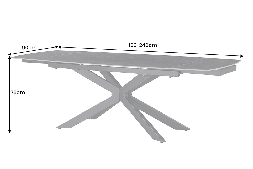 Ausziehbarer Esstisch COSMOS 160-240cm anthrazit Keramik schwarzes Metallgestell