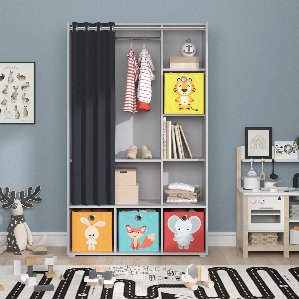 Vicco Kinderkleiderschrank Kinderzimmerschrank Kindergarderobe Luigi Hellgrau Faltbox 106 x 178 cm modern Schrankregal Jugendzimmerschrank Organizer Vorhang Kleiderstange Fächer Aufbewahrung Spielzeugablage