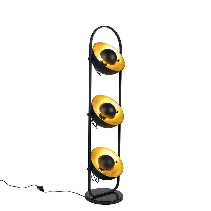 Industriële vloerlamp zwart met goud 3-lichts - Magnax