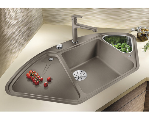 Blanco DELTA II-F spoelbak, 1042 x 560 mm, rotsgrijs, 523671, 1 bak, met bijzetbak en afdruiprek, bak links