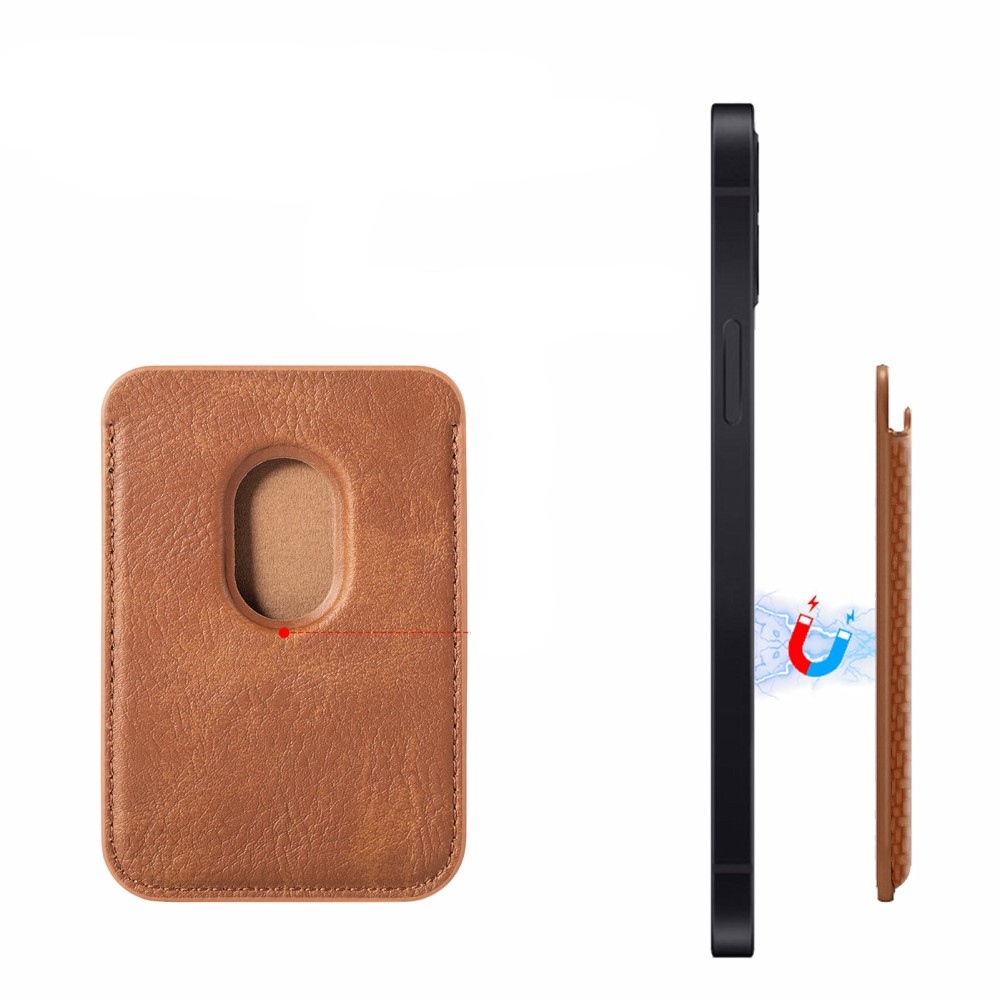 Magnetische MagSafe iPhone Leder Wallet Kreditkarten Halterung in Carbon Optik - Braun