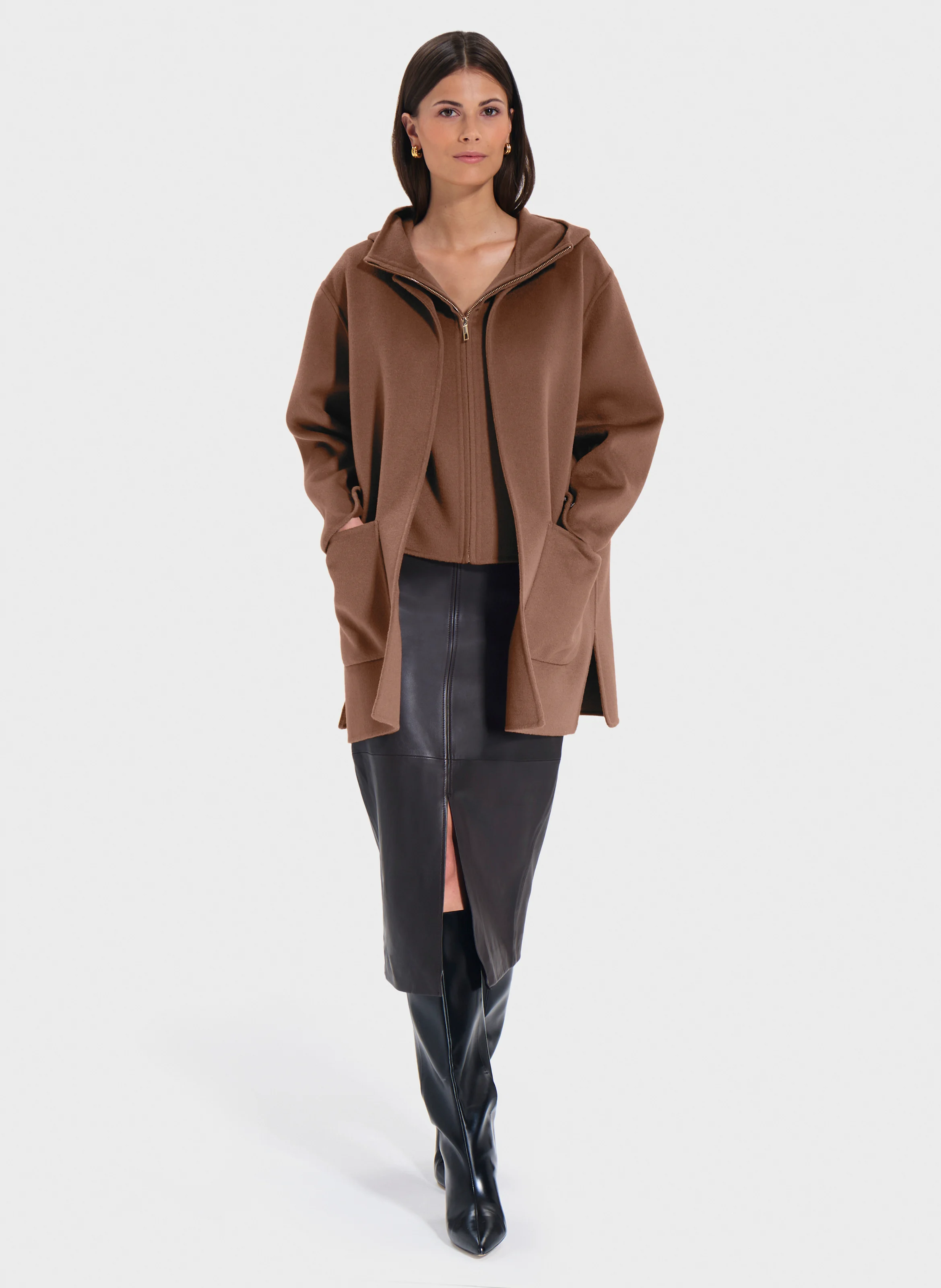 GELIA - Gilet sans manches à capuche en laine mélangée | Beige