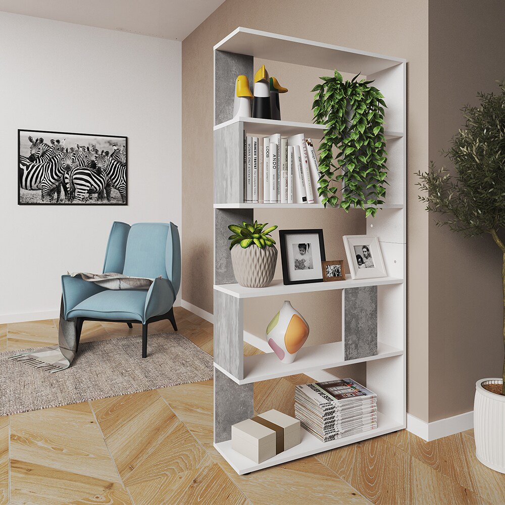 Vicco Raumteiler Bücherregal Standregal Büroregal Regal 5 Fächer Weiß Beton