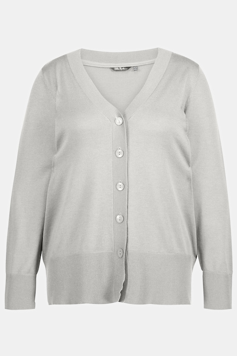 Strickjacke, V-Ausschnitt, Knopfleiste, Feinstrick