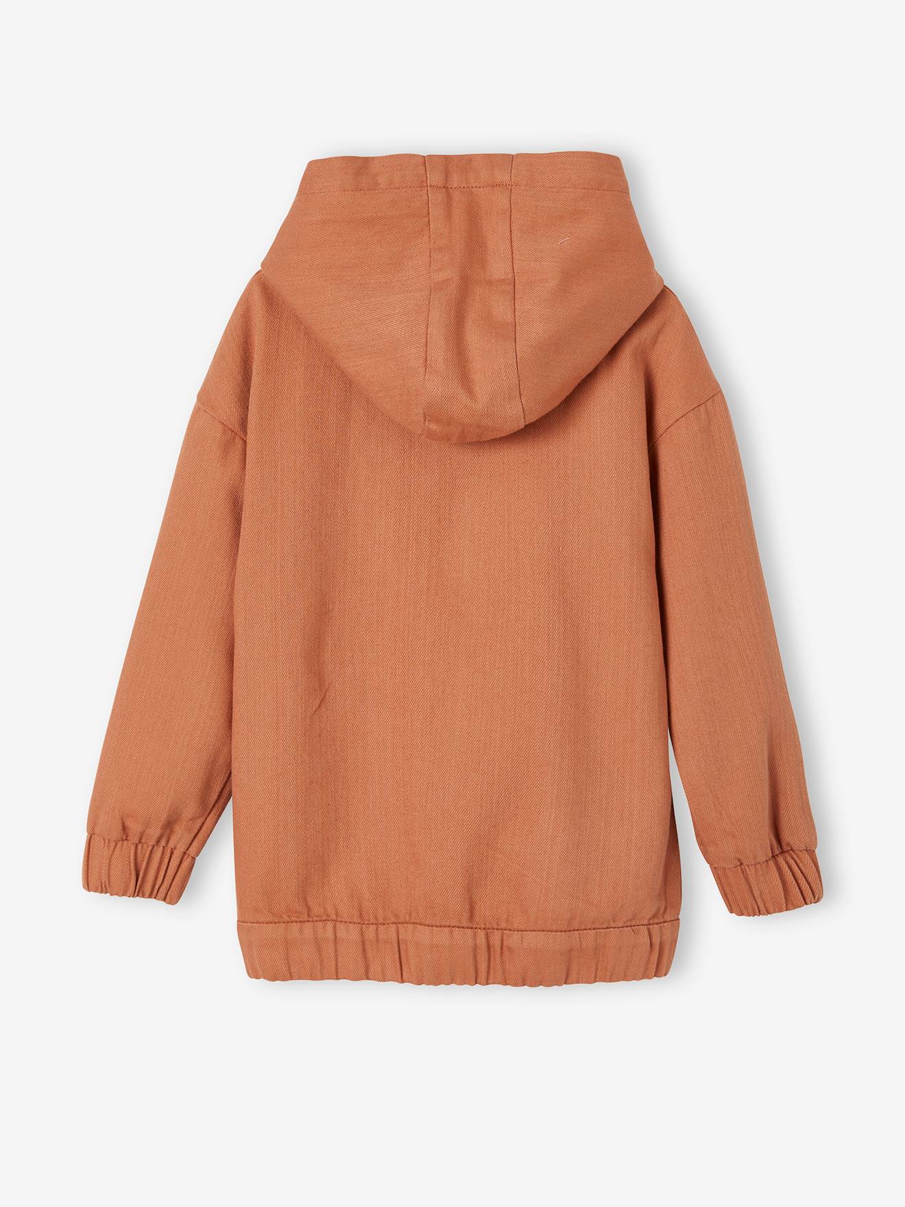 Moletom com zíper e estampa de surf, laranja médio liso com detalhes.