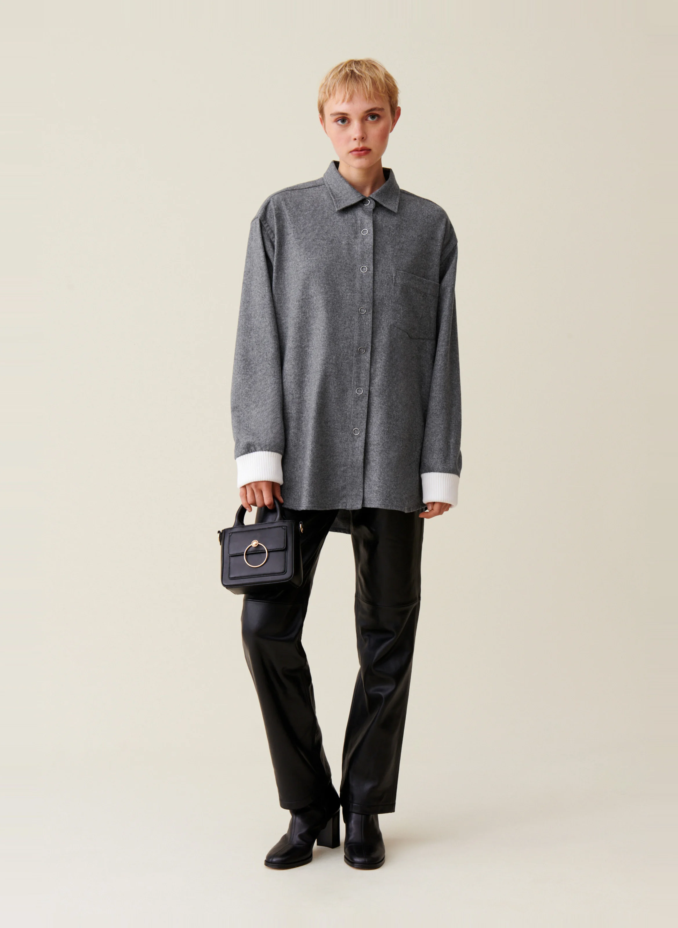 Surchemise oversize en laine mélangée | Gris
