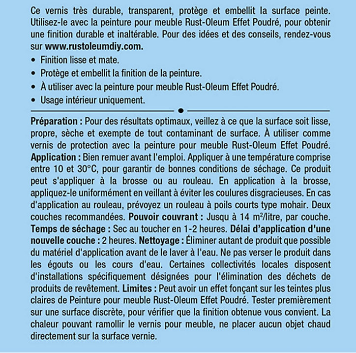 Vernis meubles acrylique effet poudré Rust-Oleum 750ml transparent