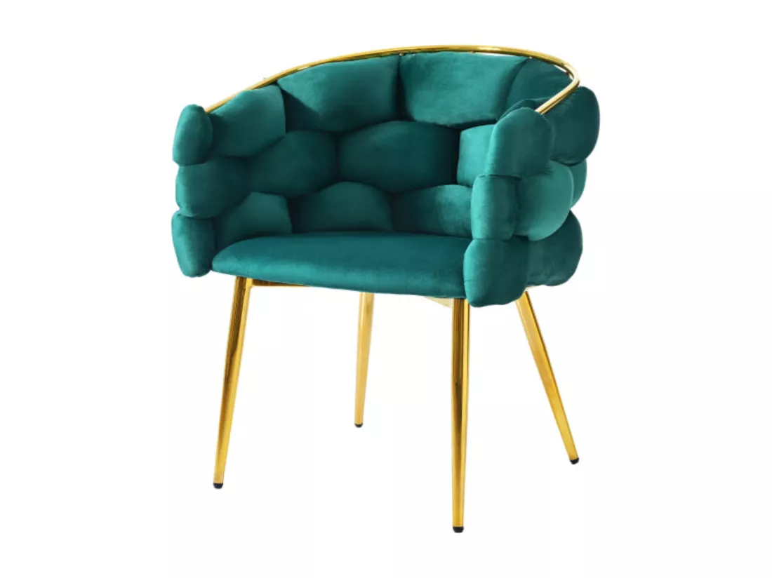 Chaise à bulles en velours, pieds dorés, vert,d50cm×h80cm