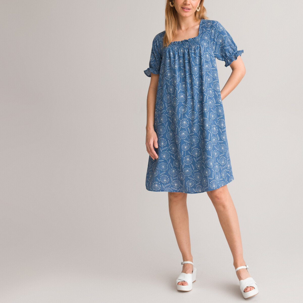 ANNE WEYBURN<br>Vestido florido, estampa floral, comprimento midi