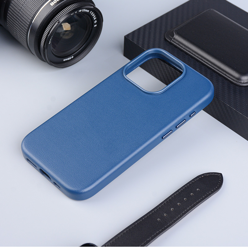 iPhone 15 MagSafe Leder Case Schutzhülle - Blau