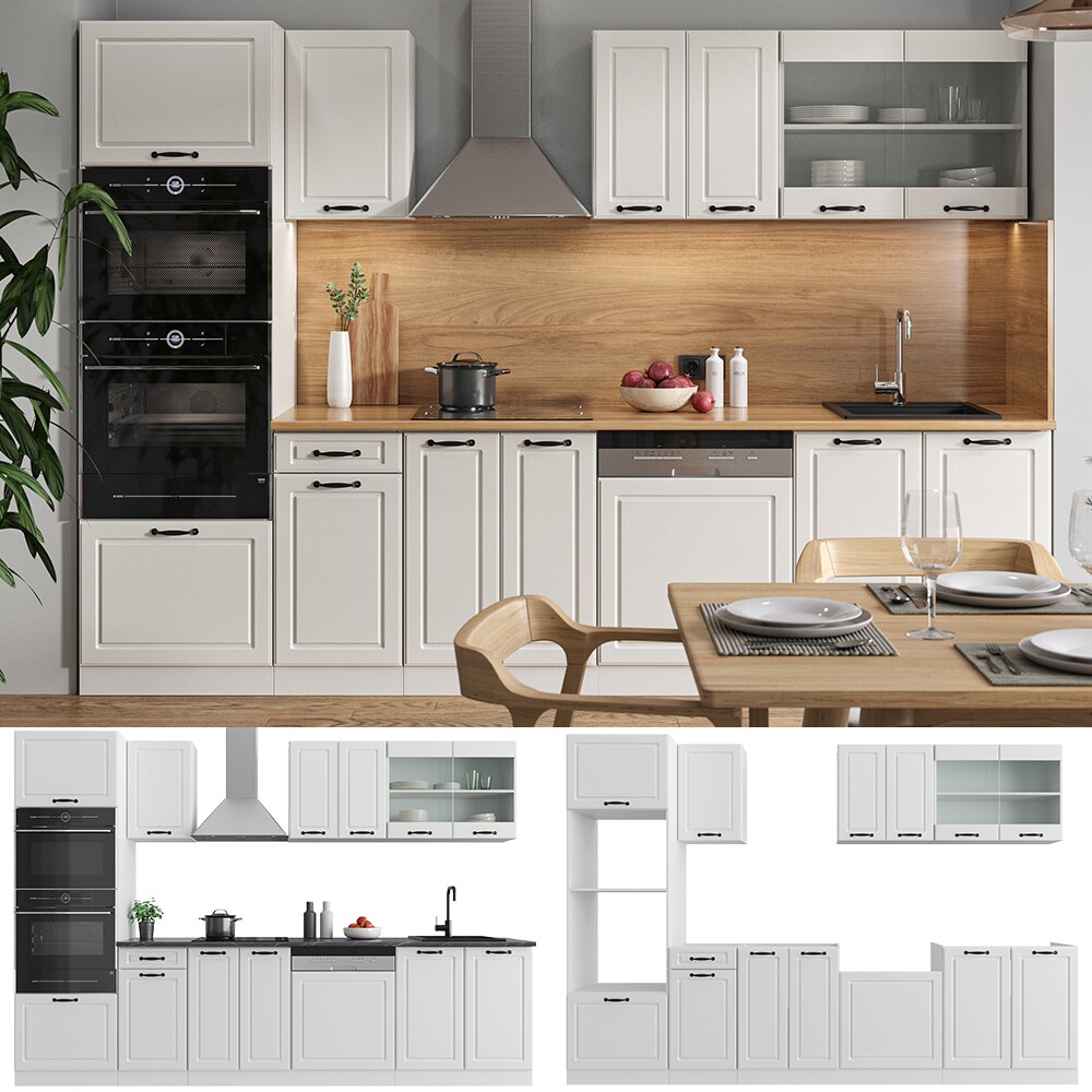 Vicco Küchenzeile Küchenblock Einbauküche R-Line 300 cm Landhaus Weiß MUS