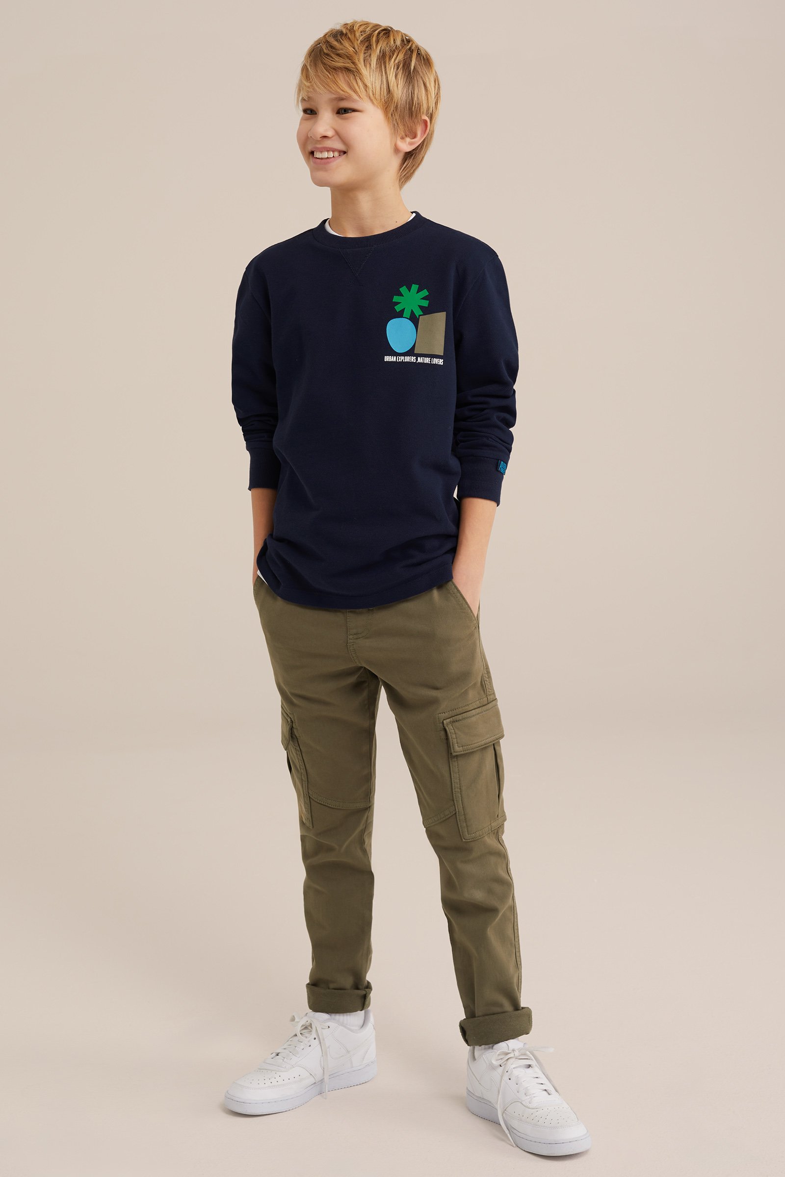 Jongens T-shirt met structuur WE Fashion Marineblauw