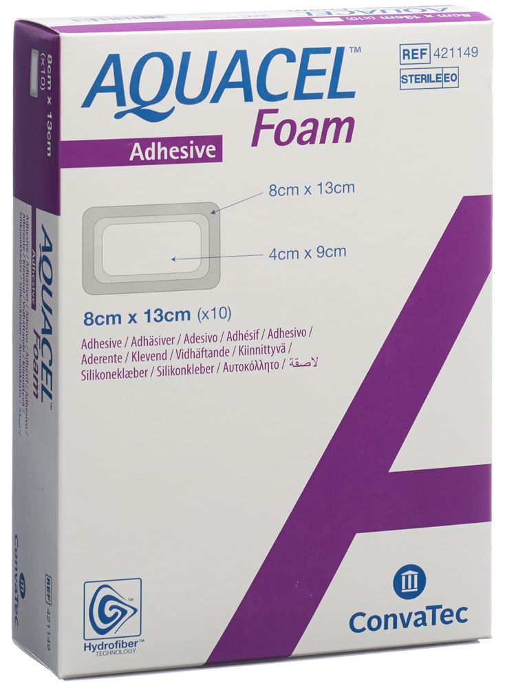AQUACEL Schaumverband adhäsiv<br>10 Stück, 8x13cm