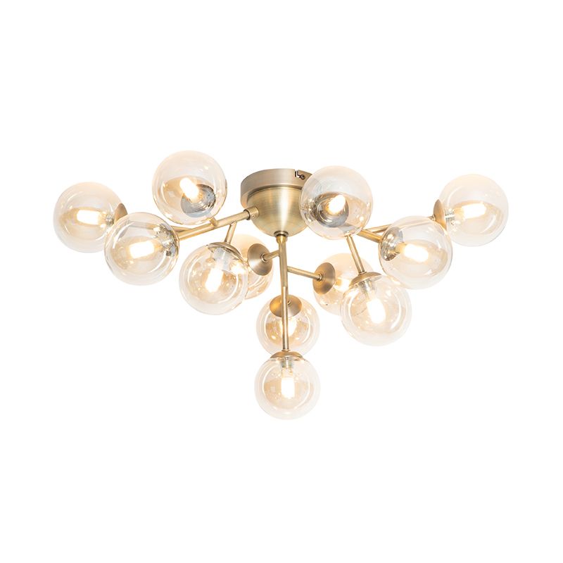 Art Deco plafondlamp brons met amber glas 12-lichts - Bianca
