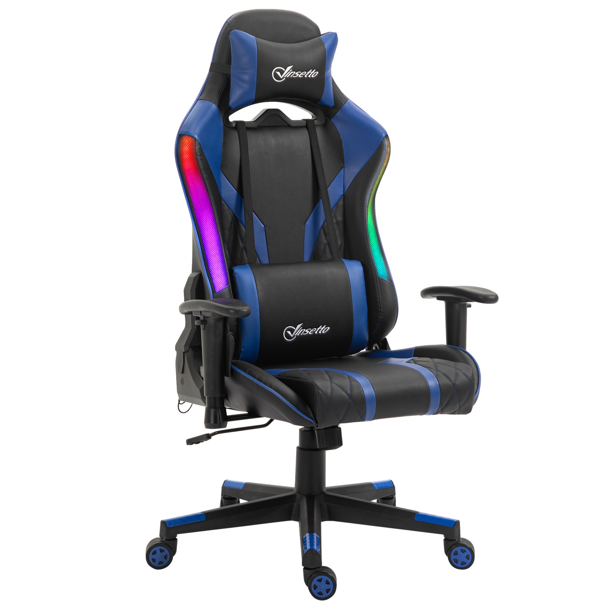 Vinsetto Gaming Stuhl mit LED-Beleuchtung schwarz, blau 70B x 57,5T x 126-136H cm