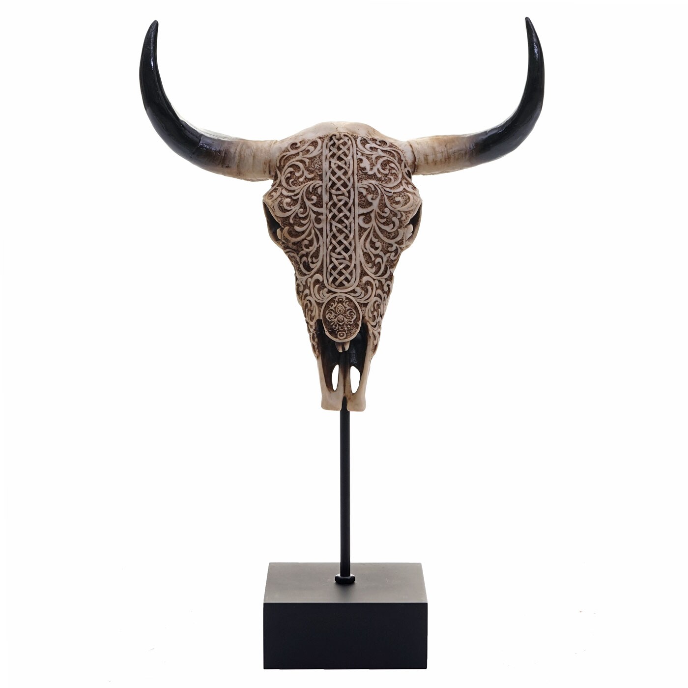 Deko Standfigur Kuhschädel MCW-D30, Stierkopf Bulle Tierkopf Kuhkopf Trophäe mit Trival, Polyresin 47x30x12cm