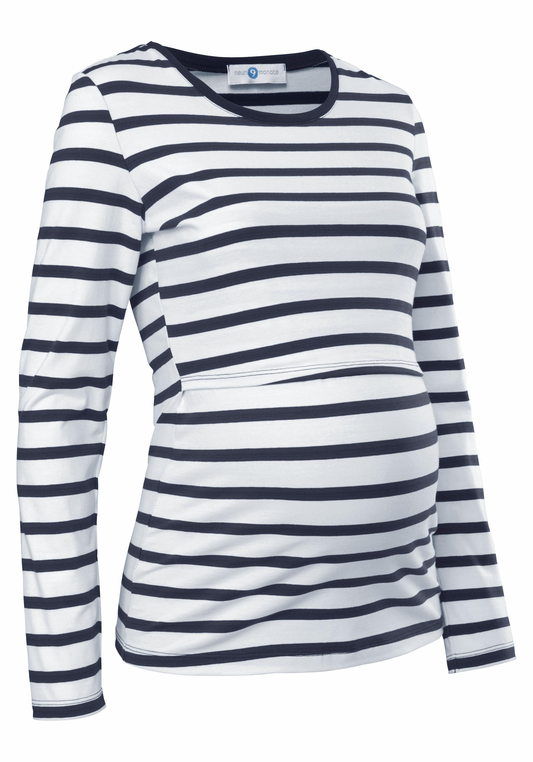Neun Monate Umstandsshirt », 2er Pack Shirts für Schwangerschaft und Stillzeit« Packung, 2, 2 Stk. Langarm,  figurbetont,  unifarben oder geringelt