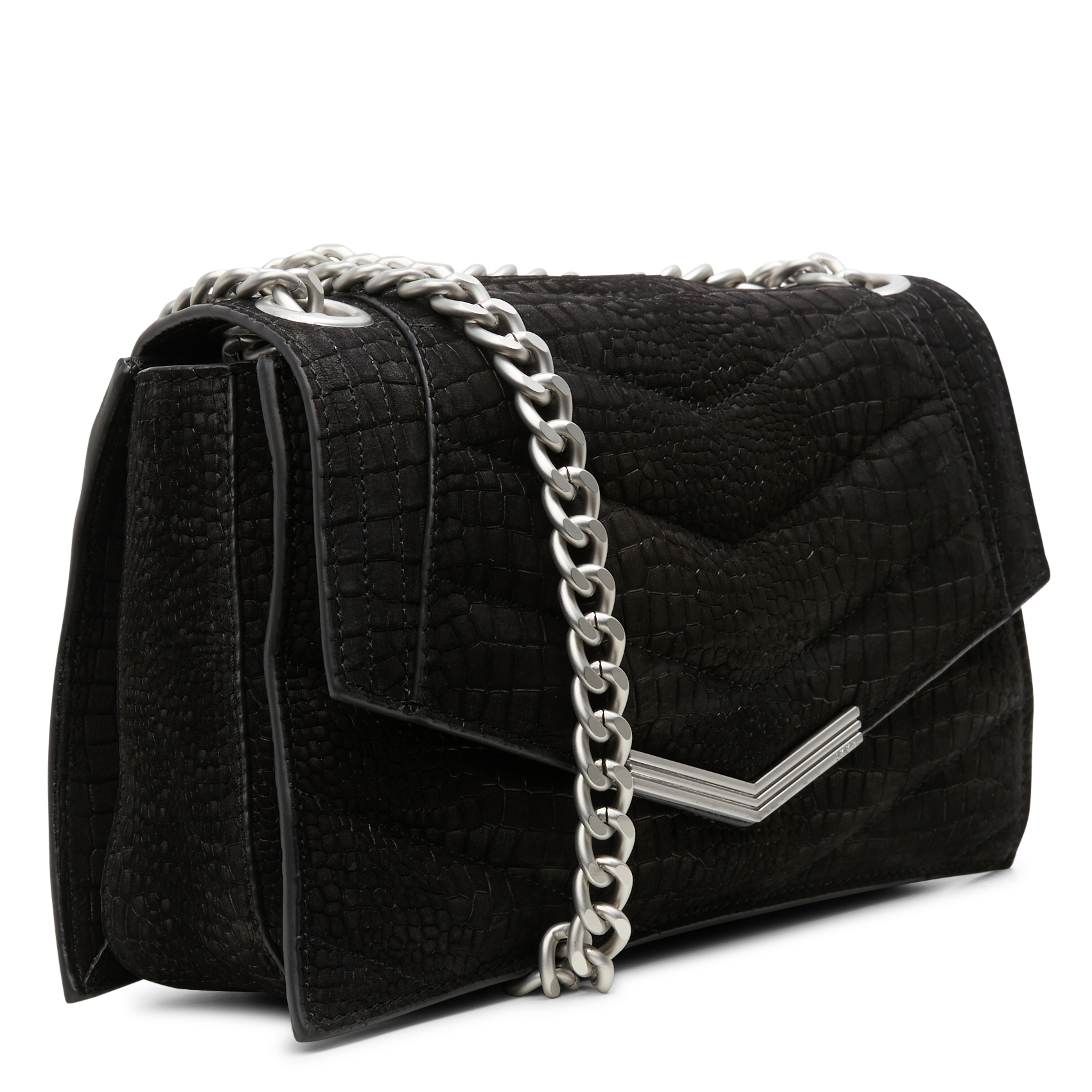 THE ONE - Sac bandoulière en cuir embossé croco | Noir