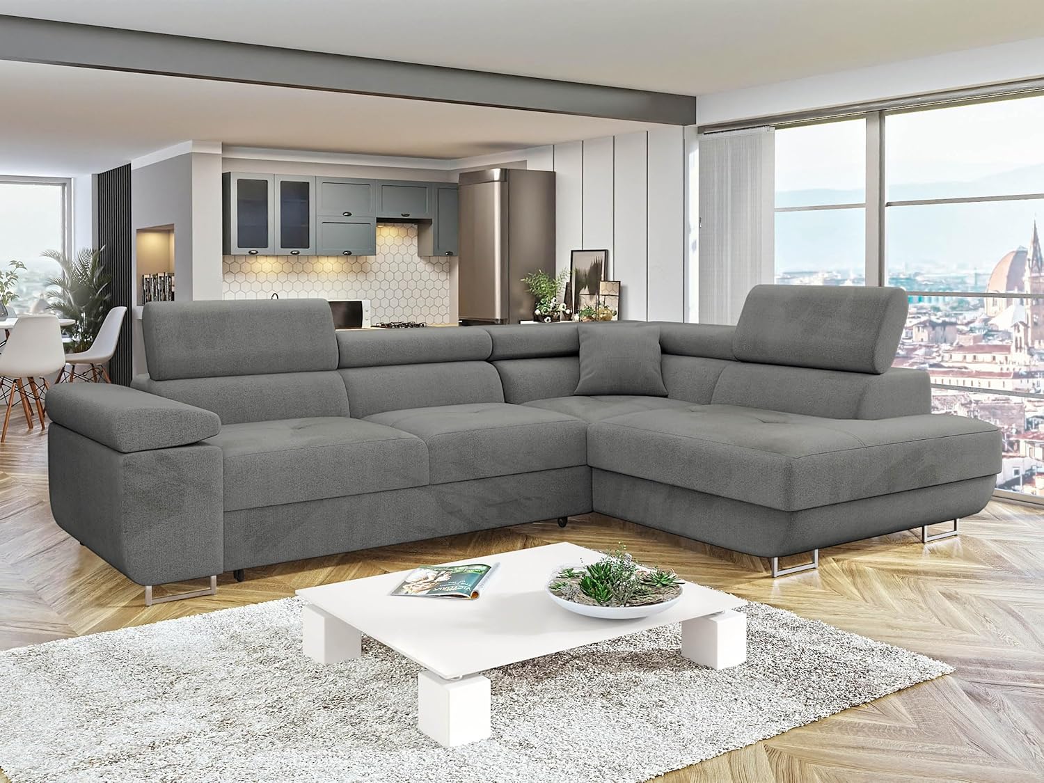 Mirjan24 Ecksofa Torezio mit Bettkasten, Einstellbare Kopfstützen, Sofa mit Schlaffunktion, Eckcouch für Wohnzimmer, Polsterecke, L-Form Couch mit Bettfunktion (Manila 16, Seite: Rechts)