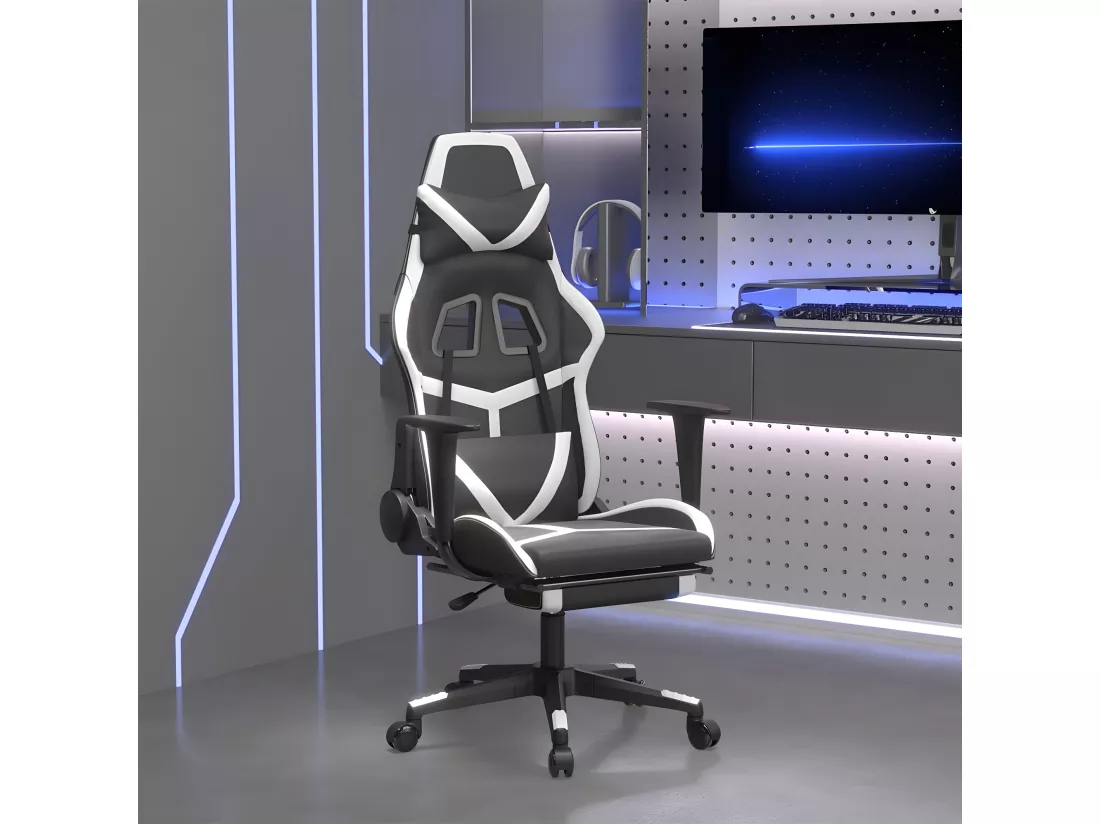 Chaise de jeu de massage avec repose-pied Noir&Blanc Similicuir