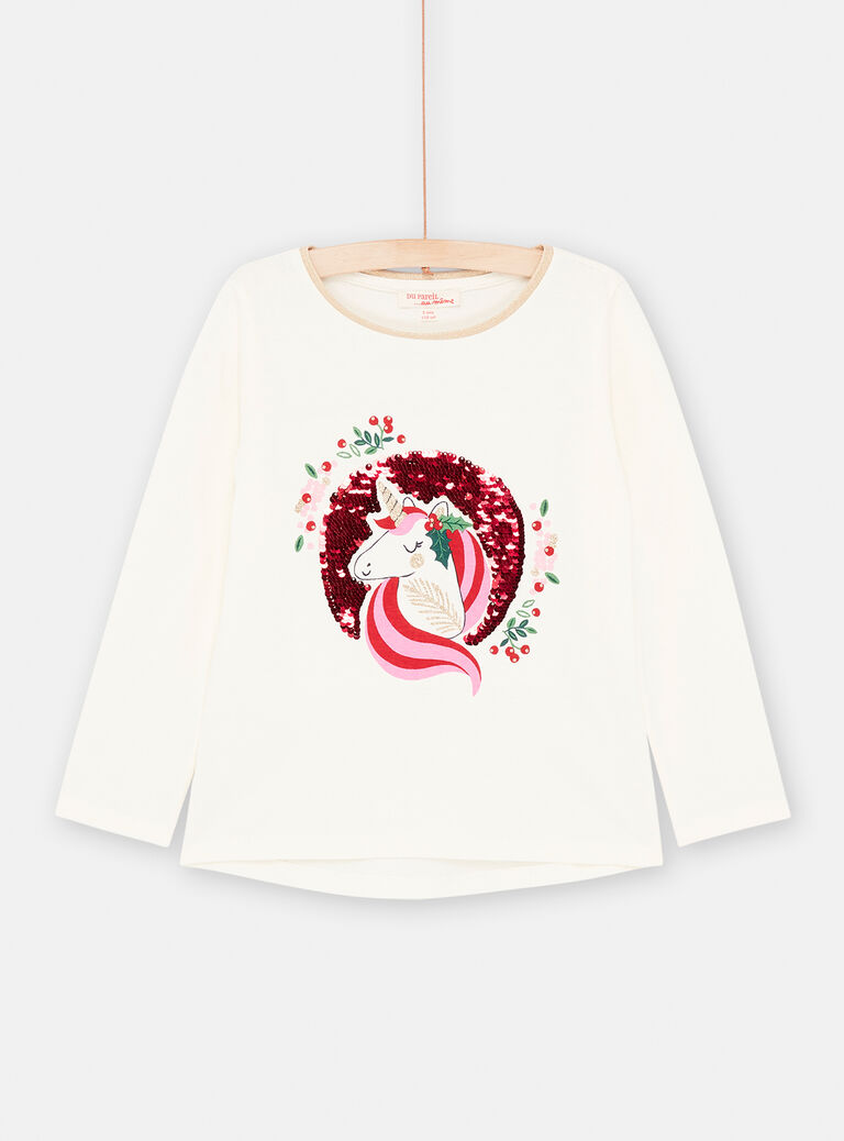 T-shirt écru à imprimé licorne pour fille