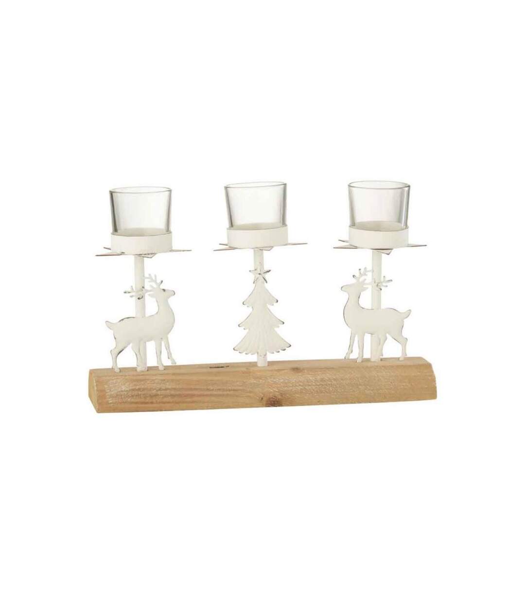 Paris Prix - Photophore 3 Bougies rennes & Sapin 27cm Blanc