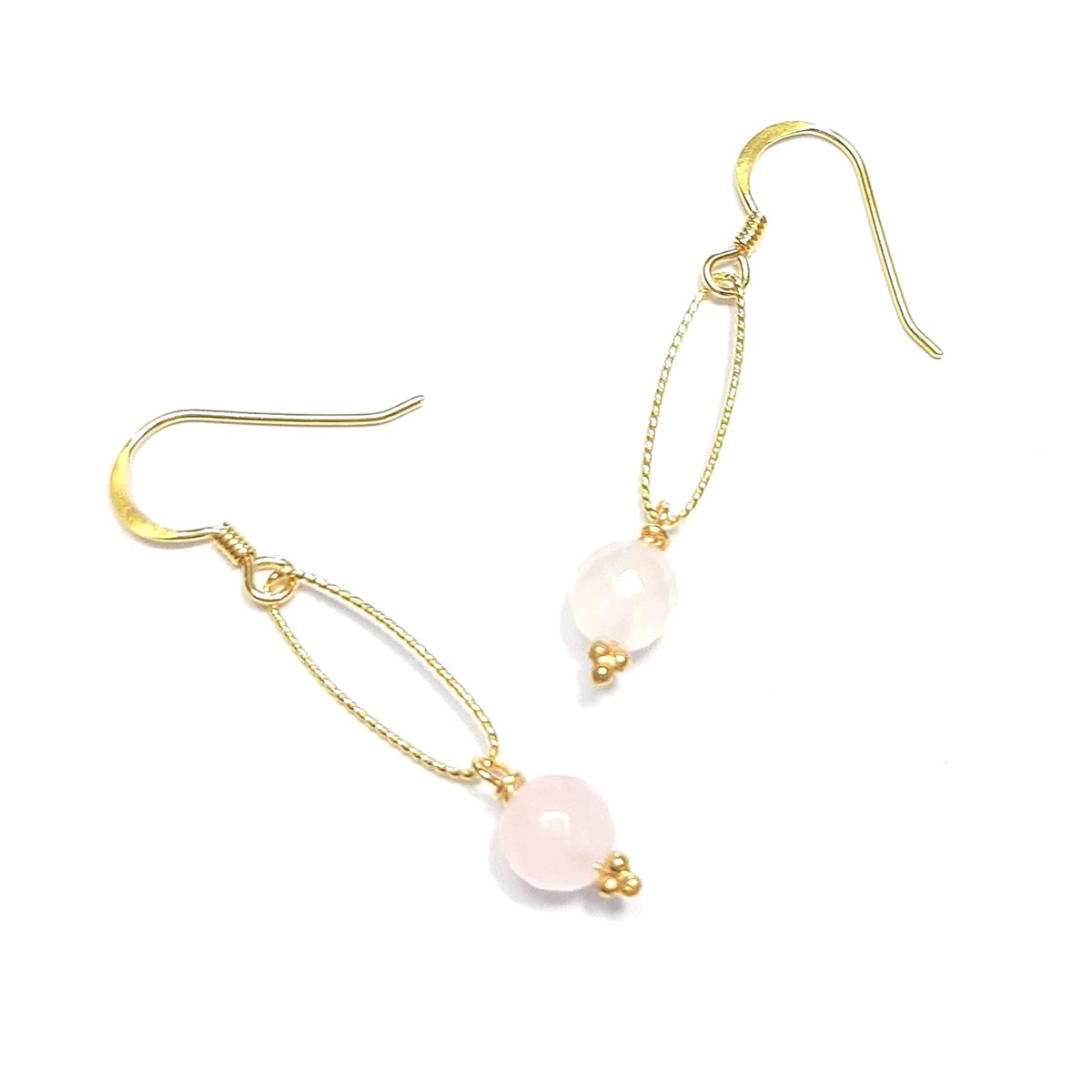 Boucles D'Oreilles Cunhatã Quartz Rose Argent 925 Doré et Pierres Naturelles