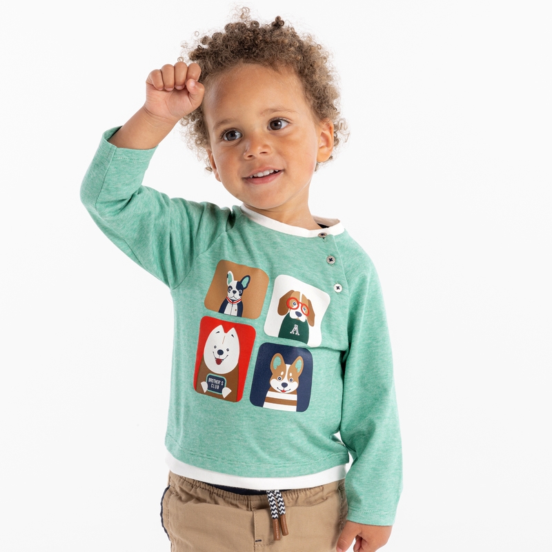 T-shirt micro rayures animaux vert bébé garçon