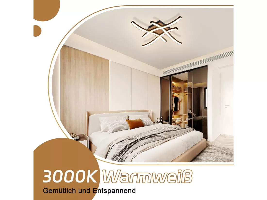 NETTLIFE plafonnier LED 24W bois 3000K blanc chaud design moderne métal noir