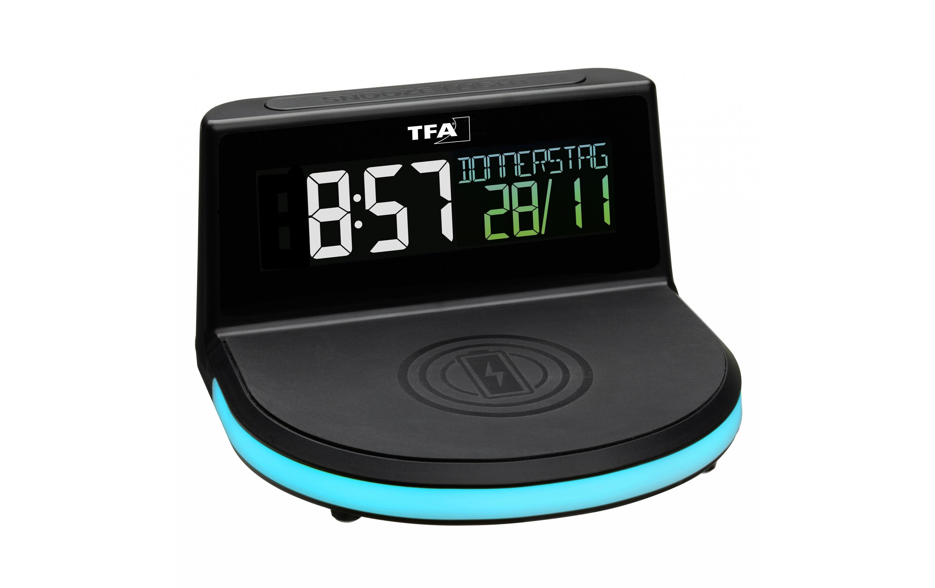 Digitalwecker Charge-it-Wireless SchwarzDigitalwecker mit kabelloser Ladestation