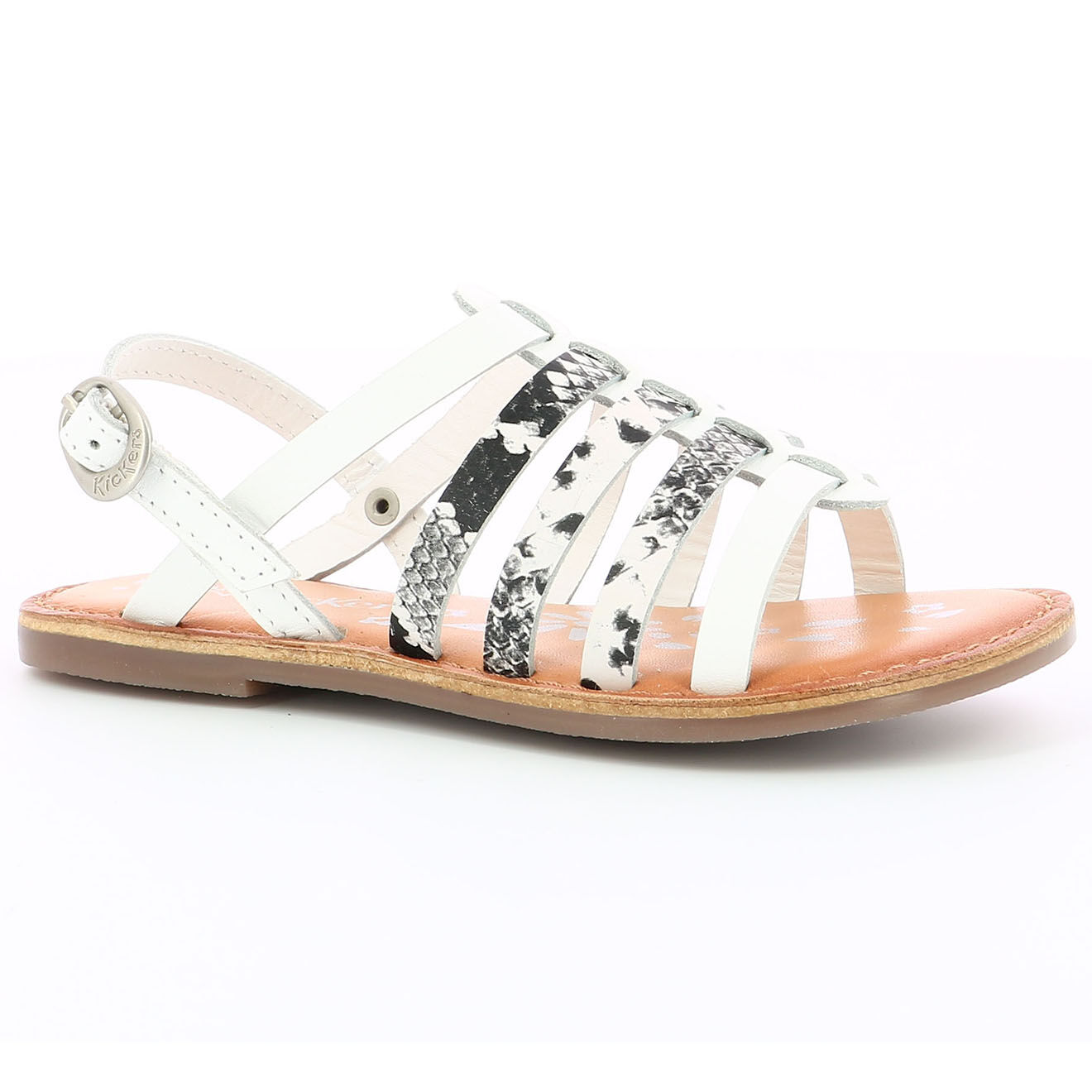 Kickers Sandales en Cuir Dixon reptile blanc/noir