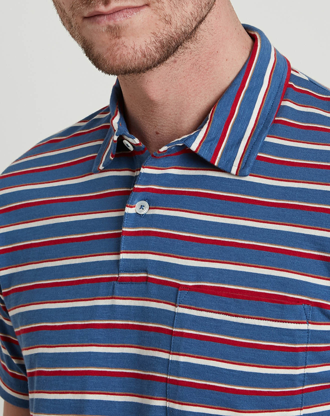 Hartford T-Shirt Pocket Crew rayé bleu