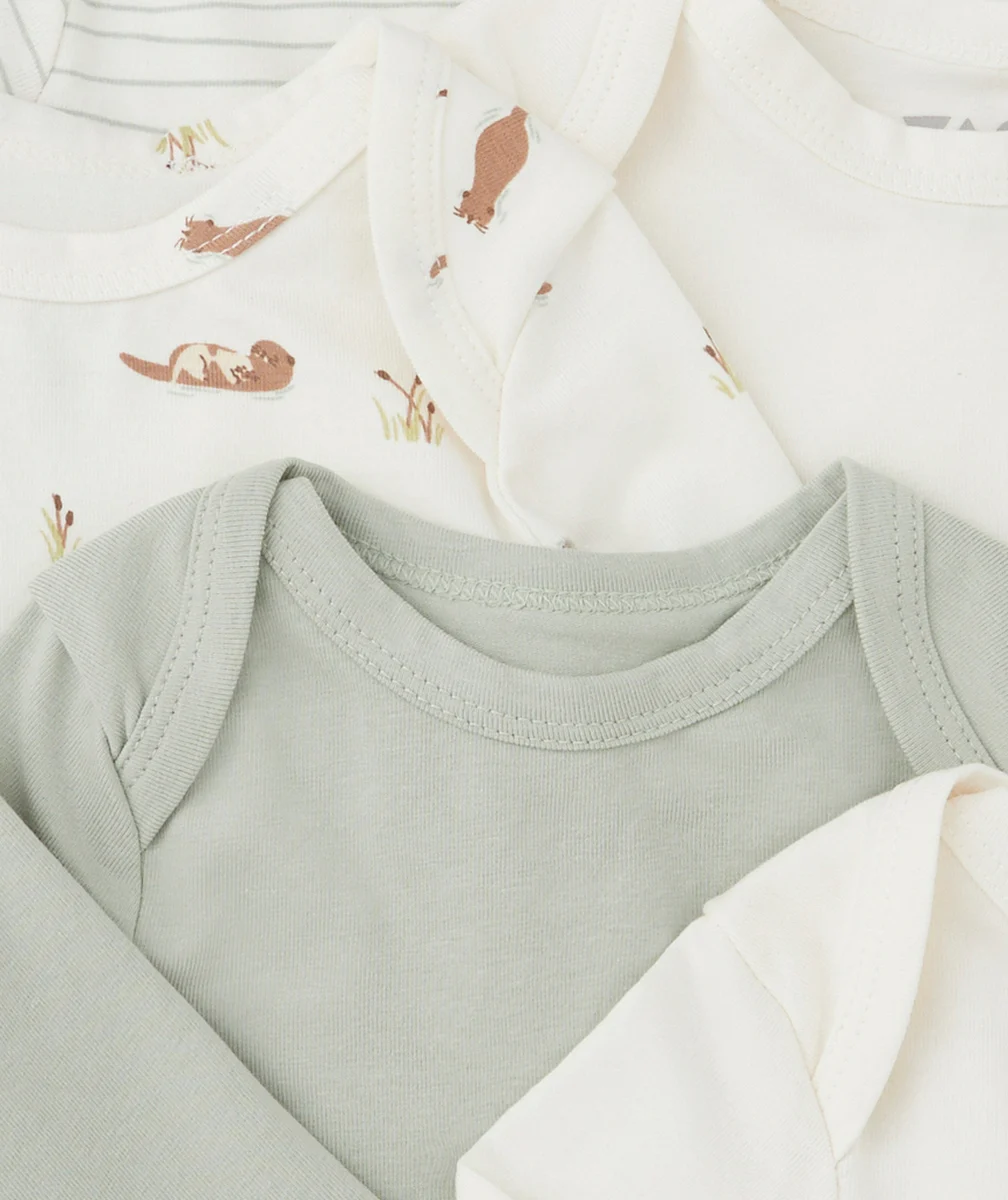 LOT DE 5 BODIES BÉBÉ GARÇON EN COTON BIO THÈME LOUTRES