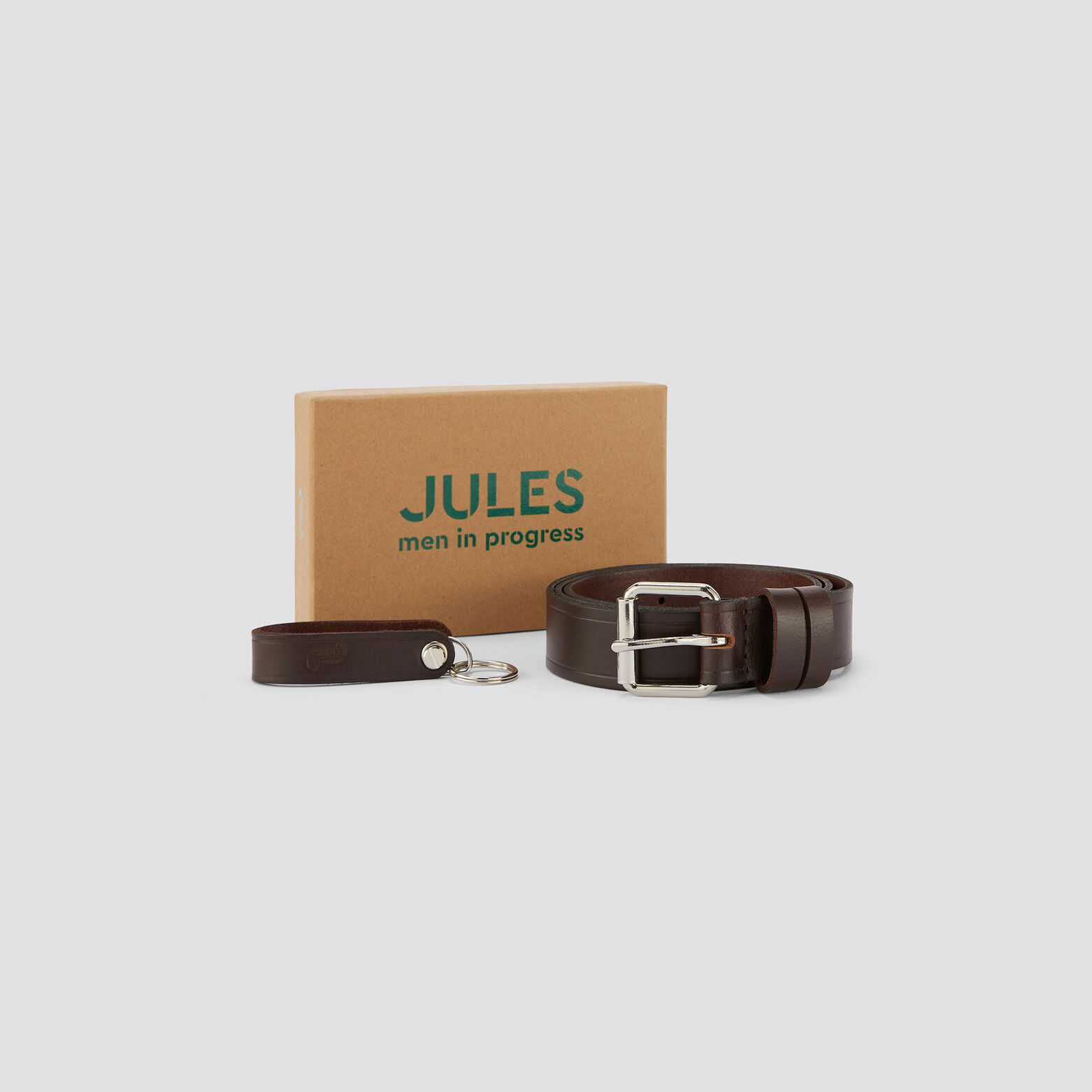 Coffret ceinture avec porte-clefs assorti Marron