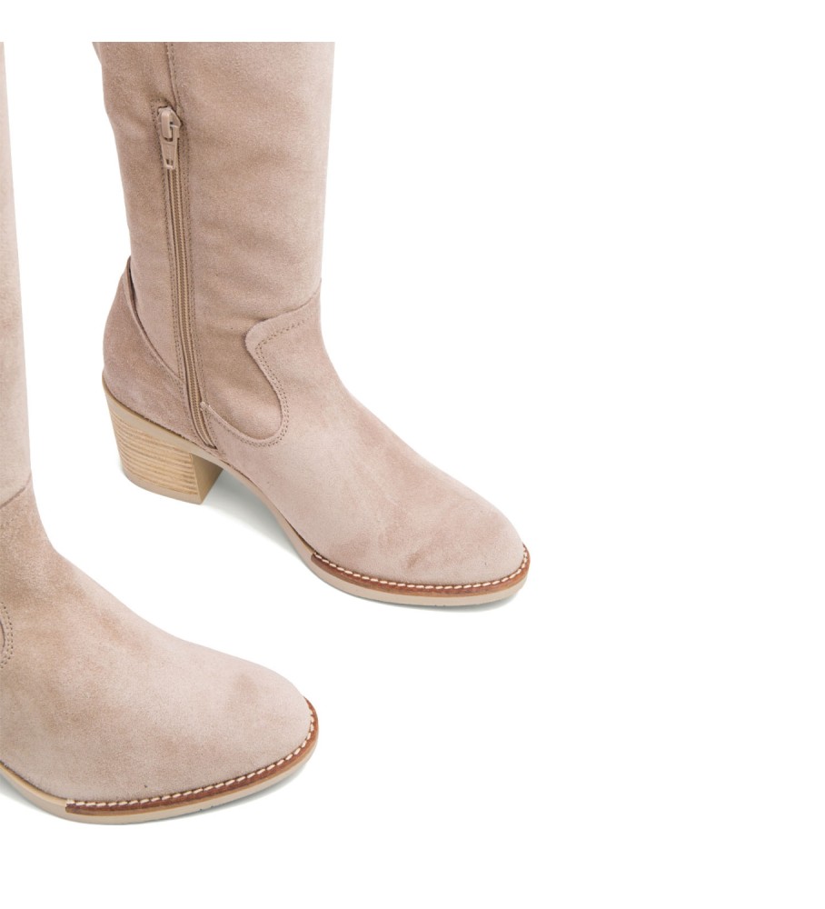 Botas Porronet Nora em couro bege - Altura do salto: 6,5 cm -