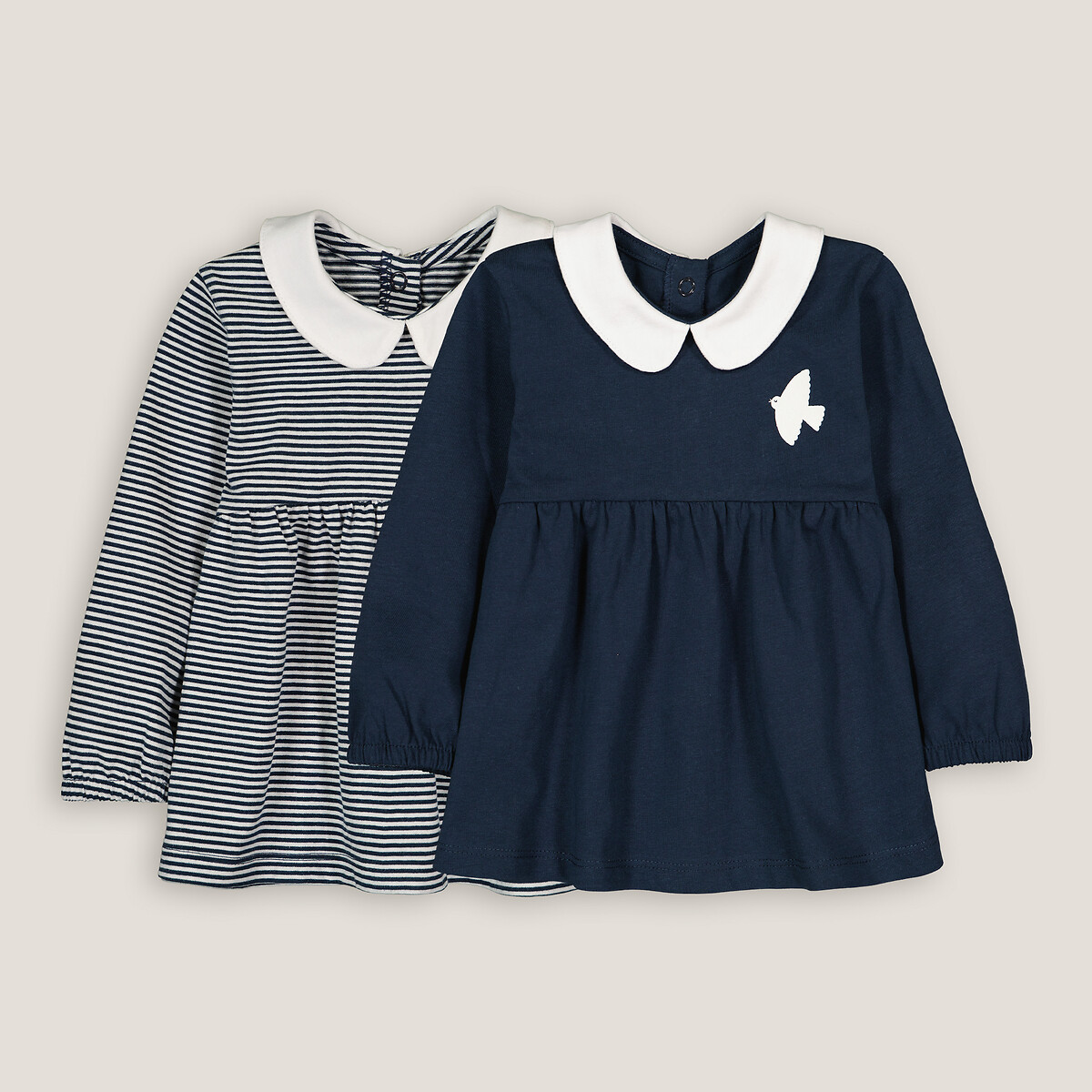 COLEÇÃO LA REDOUTE<br>Conjunto de 2 camisetas de manga comprida, gola Claudine