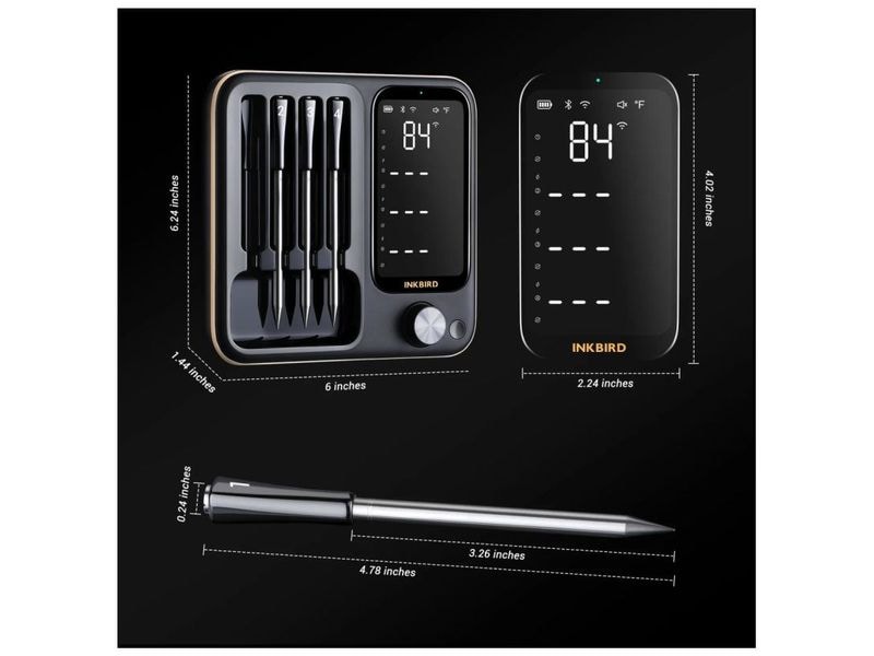 Inkbird Fleischthermometer INT-14-BW 4x drahtlose Sonden Multi-Mode, Multi-Sonde WiFi & Bluetooth Fleischthermometer