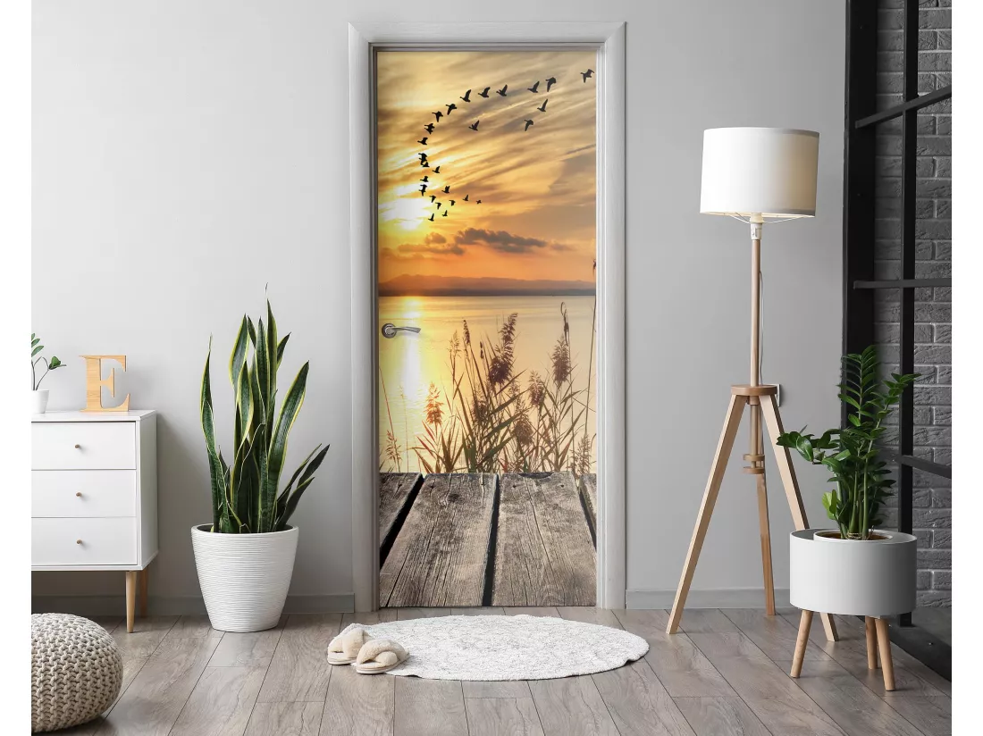 Papier peint photo pour portes intérieures - Coucher de soleil sur le lac 95x205 cm